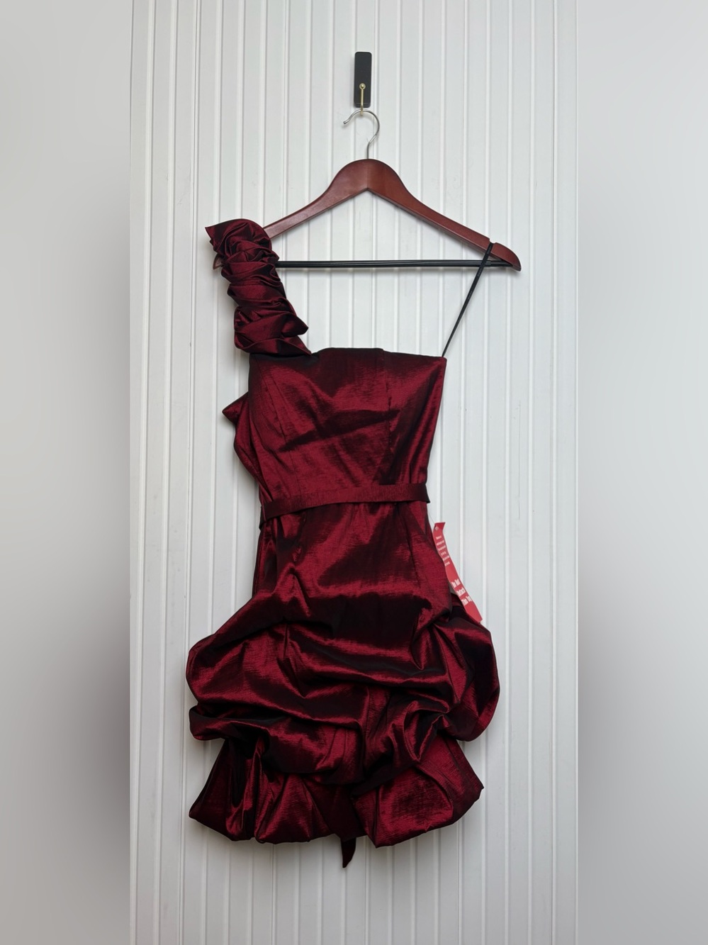 Snap One Shoulder Ruffle Mini Dress Dark Red Bow S Homecoming Formal Goth